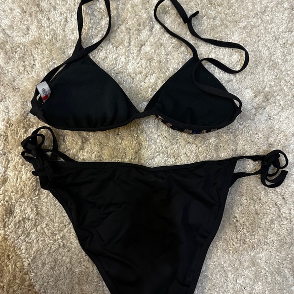 Sexy Forplay Leopard Sequin Triangle Bikini w/ Side Tie Bottom Swimwear Size S - Picture 13 of 13